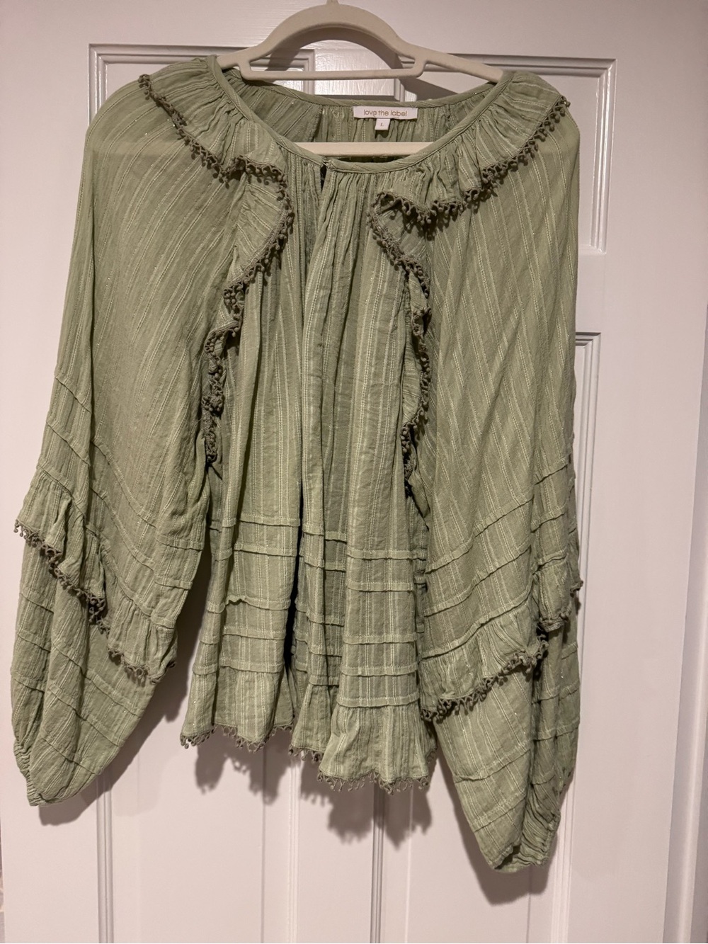 Anthropologie Light Sage Ruffle Peasant Tunic